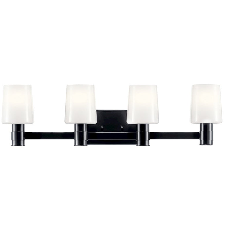 Kichler Adani 30in 4-Light Vanity Light | Black Steel & Opal Glass | Bathroom Vanity Light | 60W Incandescent, Damp Rated | Model 55177BK