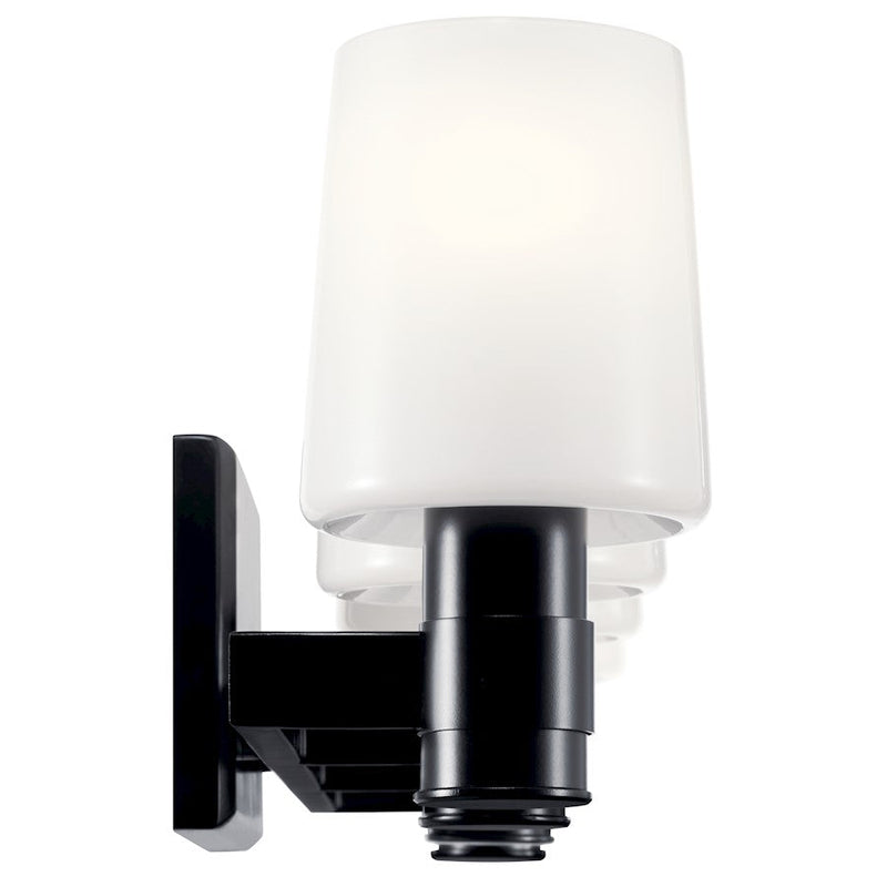 Kichler Adani 30in 4-Light Vanity Light | Black Steel & Opal Glass | Bathroom Vanity Light | 60W Incandescent, Damp Rated | Model 55177BK