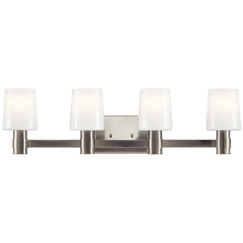 Kichler Adani 30in 4-Light Vanity Light | Brushed Nickel & Opal Glass | Bathroom Vanity Light | 4 x 60W E26, Damp Rated | Model 55177NI