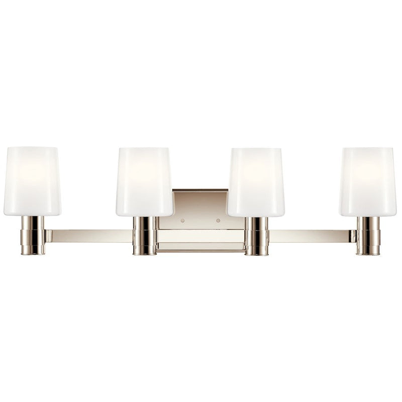 Kichler Adani 30in 4-Light Vanity Light | Polished Nickel & Opal Glass | Bathroom Vanity Light | Damp Rated, 120V, 4 x 60W Max | Model 55177PN
