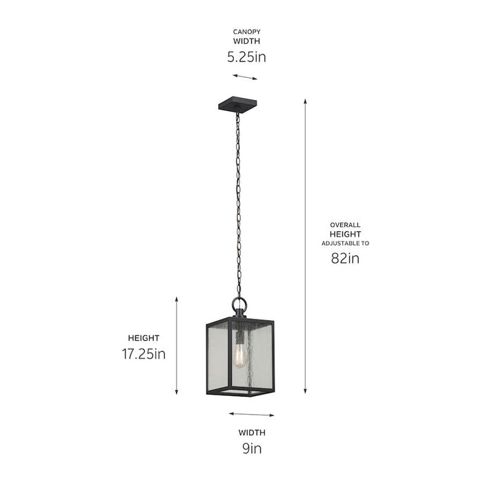 Kichler Lahden 17" 1 Lt Outdoor Pendant/Semi Flush, Black/Clear Seed