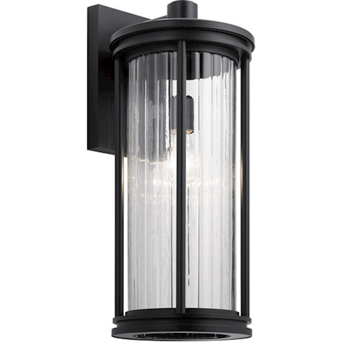 Kichler Barras 20" 1 Light Outdoor Wall Light, Ribbed Glass, Black - 59024BK