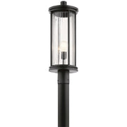 Kichler Barras 23.25" 1 Light Post Light, Ribbed Glass, Black - 59025BK