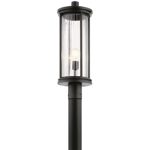 Kichler Barras 23.25" 1 Light Post Light, Ribbed Glass, Black - 59025BK