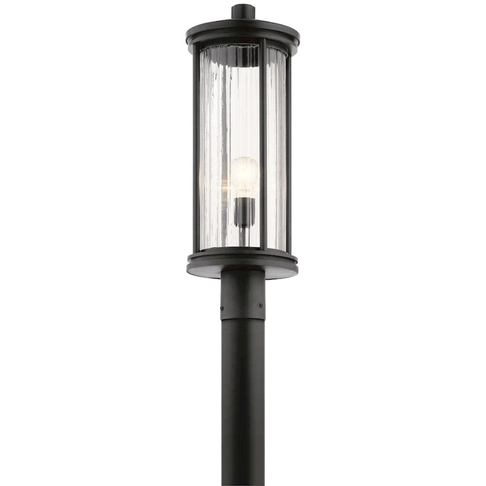 Kichler Barras 23.25" 1 Light Post Light, Ribbed Glass, Black - 59025BK