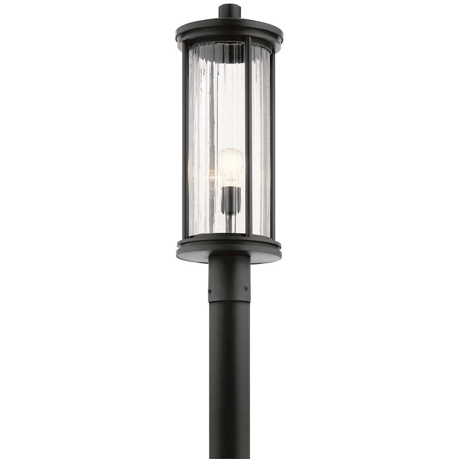 Kichler Barras 23.25" 1 Light Post Light, Ribbed Glass, Black - 59025BK