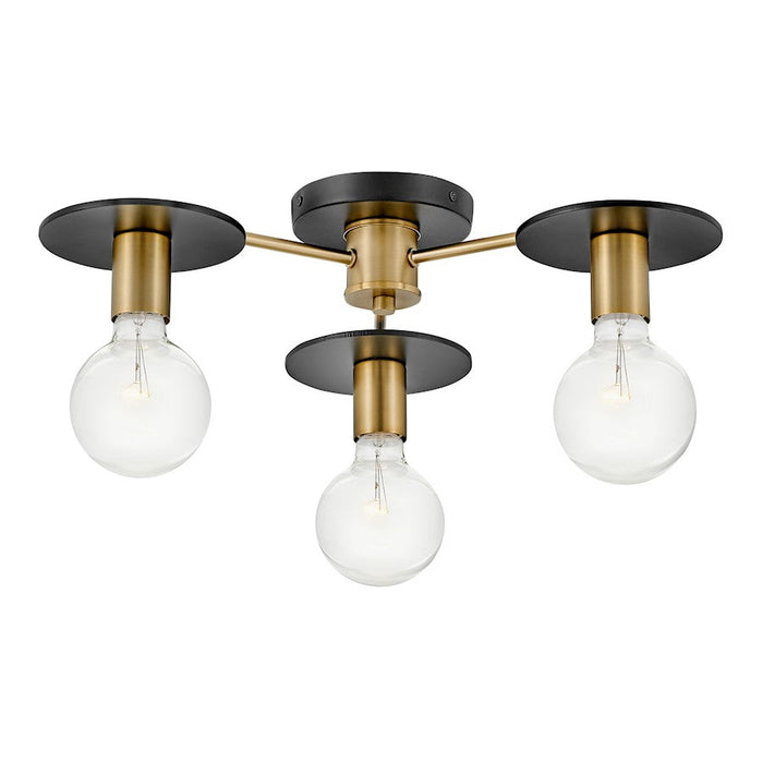 Lark Bobbie 3 Light Semi Flush Mount, Lacquered Brass