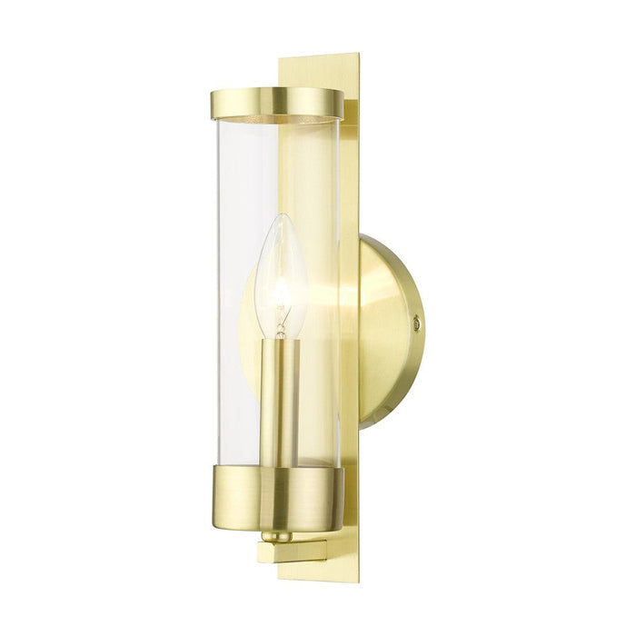 Livex Castleton 1 Light ADA Single Sconce, Satin Brass/Clear Cylinder - 10141-12