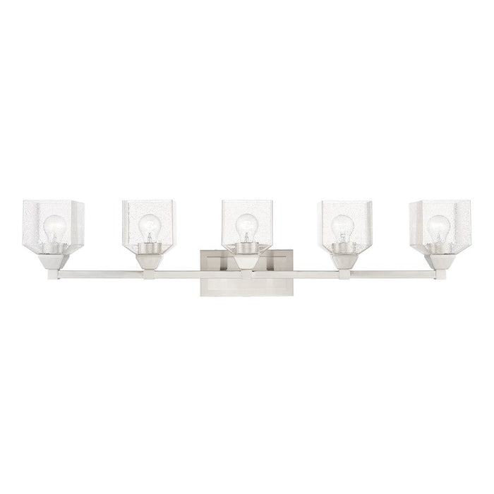 Livex Aragon 5 Light Vanity Sconce, Brushed Nickel/Clear Seeded - 10385-91