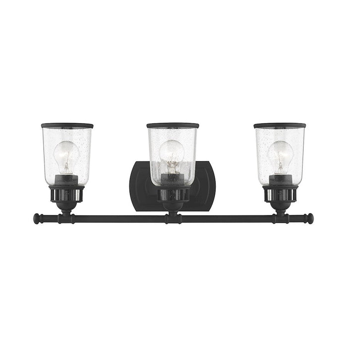 Livex Lawrenceville 3 Light Vanity Sconce, Black/Clear Seeded - 10513-04