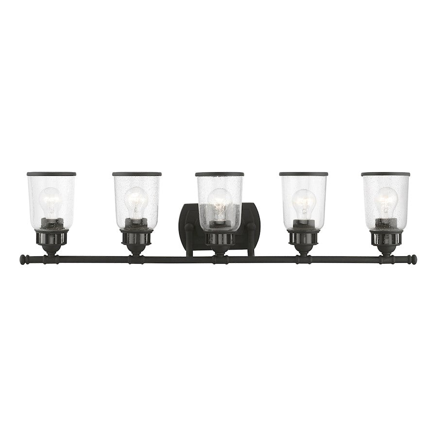 Livex Lawrenceville 5 Light Large Vanity Sconce, Black/Clear Seeded - 10515-04