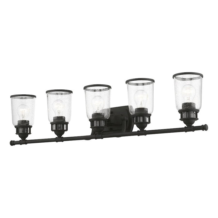 Livex Lawrenceville 5 Light Large Vanity Sconce, Black/Clear Seeded