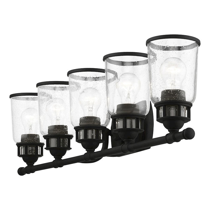 Livex Lawrenceville 5 Light Large Vanity Sconce, Black/Clear Seeded