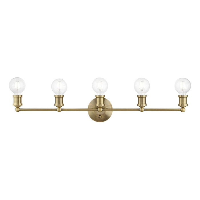 Livex Lansdale 5 Light ADA Large Vanity Sconce, Antique Brass - 14425-01