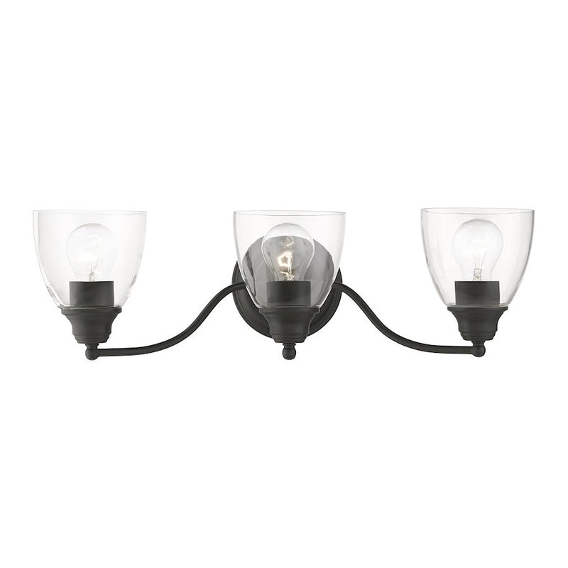 Livex Montgomery 3 Light Vanity Sconce, Black/Clear - 15133-04