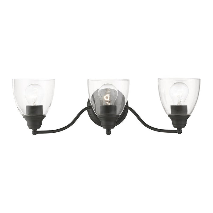 Livex Montgomery 3 Light Vanity Sconce, Black/Clear - 15133-04