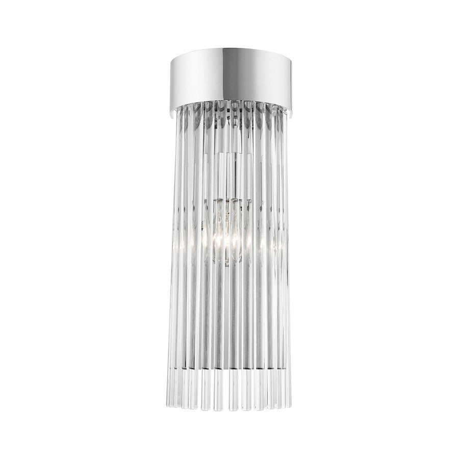 Livex Norwich 1 Light Sconce, Chrome/Chrome Drum Shade/Crystal Rods - 15711-05