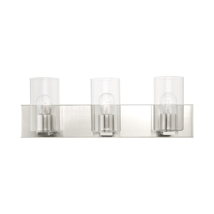 Livex Zurich 3 Light Vanity Sconce, Brushed Nickel/Clear Glass - 16553-91