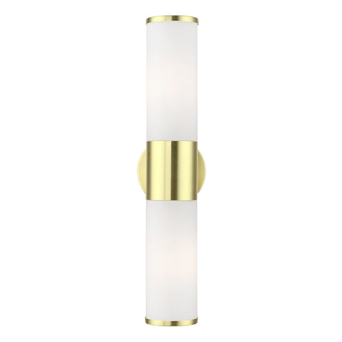 Livex Lindale 2 Light ADA Vanity Sconce, Brass/Opal White Twist Lock