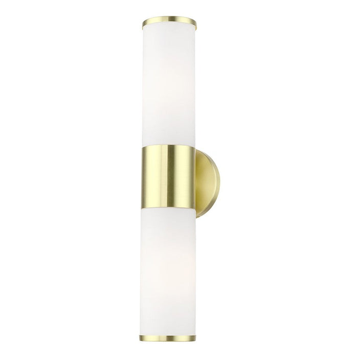 Livex Lindale 2 Light ADA Vanity Sconce, Brass/Opal White Twist Lock