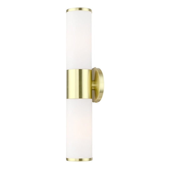 Livex Lindale 2 Light ADA Vanity Sconce, Brass/Opal White Twist Lock