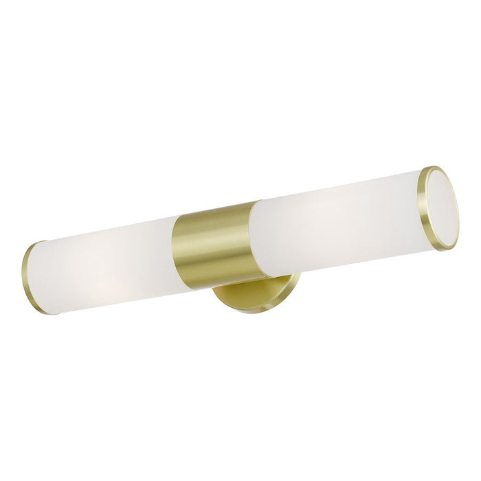 Livex Lindale 2 Light ADA Vanity Sconce, Brass/Opal White Twist Lock