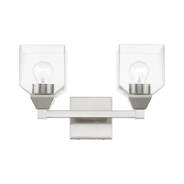 Livex Aragon 2 Light Vanity Sconce, Brushed Nickel/Clear - 16772-91