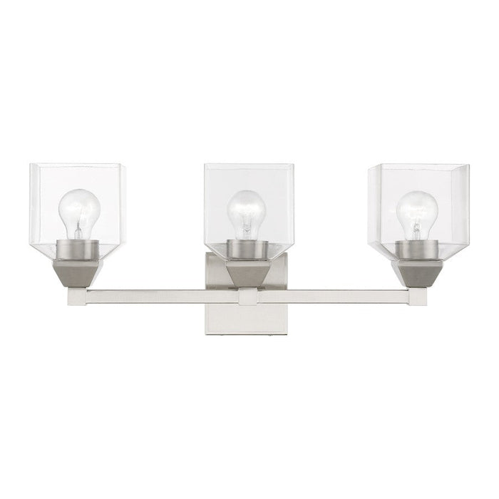 Livex Aragon 3 Light Vanity Sconce, Brushed Nickel/Clear - 16773-91