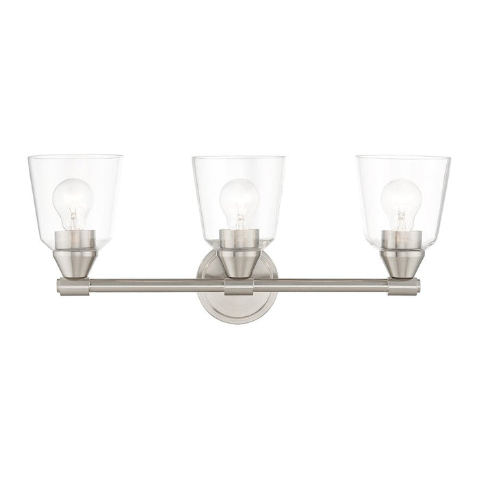 Livex Catania 3 Light Vanity Sconce, Brushed Nickel/Hand Blown Clear - 16783-91