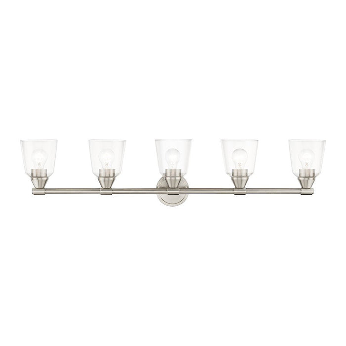 Livex Catania 5 Light Large Vanity Sconce, Nickel/Hand Blown Clear - 16785-91