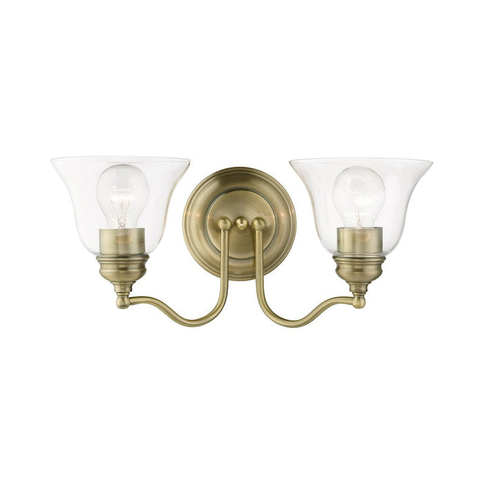 Livex Moreland 2 Light Vanity Sconce, Antique Brass/Clear - 16932-01