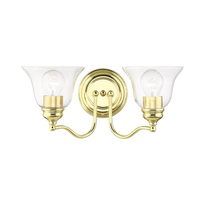 Livex Moreland 2 Light Vanity Sconce, Polished Brass/Clear - 16932-02