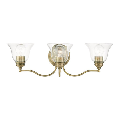 Livex Moreland 3 Light Vanity Sconce, Antique Brass/Clear - 16933-01