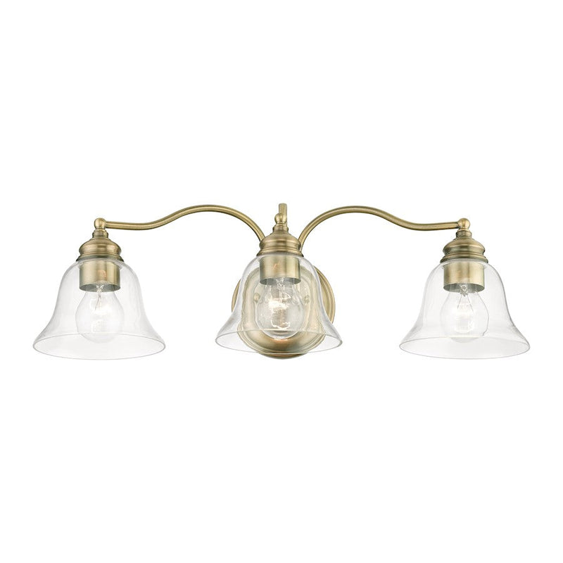Livex Moreland 3 Light Vanity Sconce, Antique Brass/Clear
