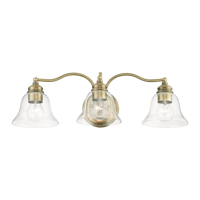 Livex Moreland 3 Light Vanity Sconce, Antique Brass/Clear