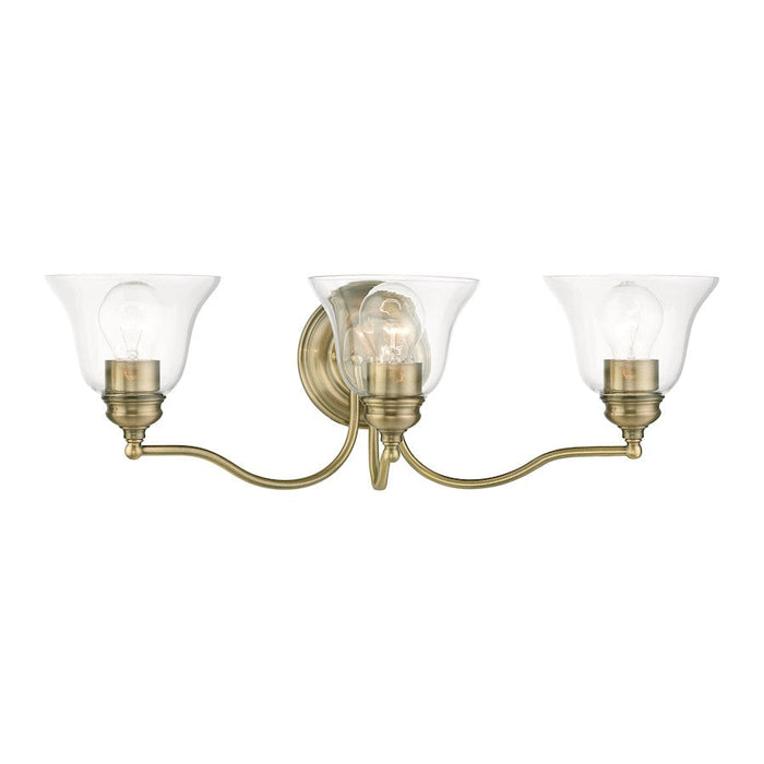 Livex Moreland 3 Light Vanity Sconce, Antique Brass/Clear