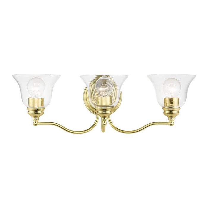 Livex Moreland 3 Light 7.5" Vanity Sconce, Polished Brass/Clear - 16933-02