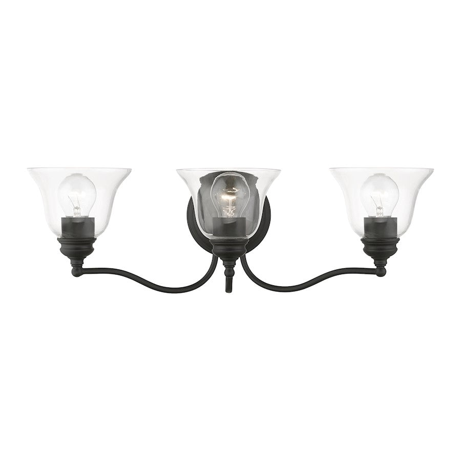 Livex Moreland 3 Light 7.5" Vanity Sconce, Black/Clear - 16933-04