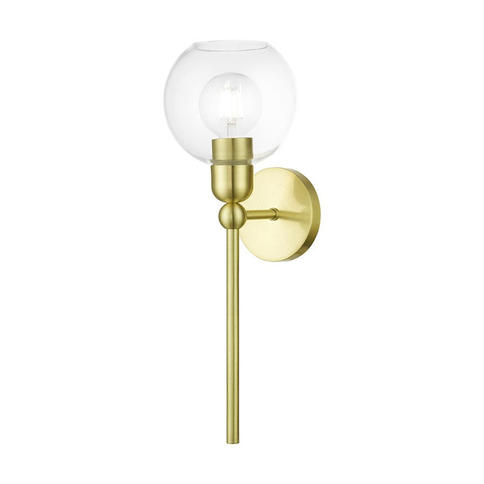 Livex Downtown 1 Light Sphere Single Sconce, Satin Brass/Clear - 16971-12