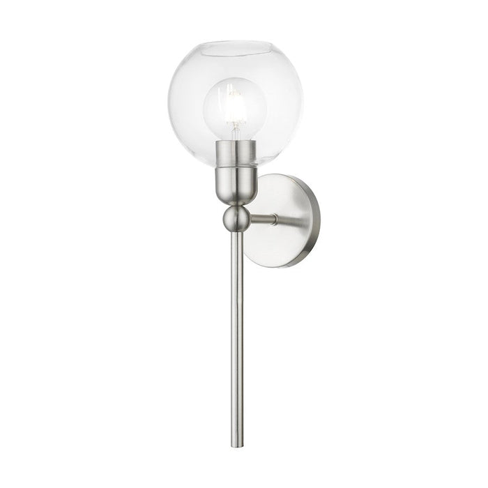 Livex Downtown 1 Light Sphere Single Sconce, Brushed Nickel/Clear - 16971-91