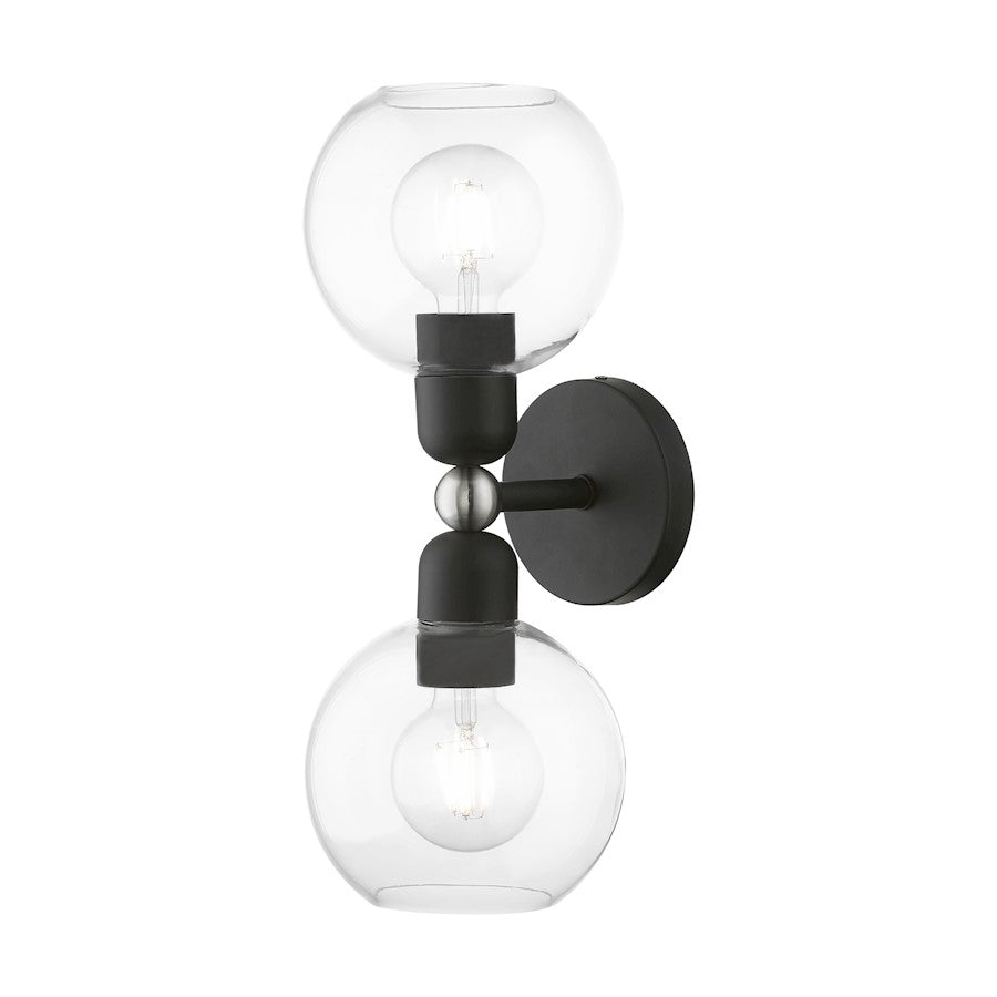 Livex Downtown 2 Light Sphere Vanity Sconce, BK/Brushed NK - 16972-04