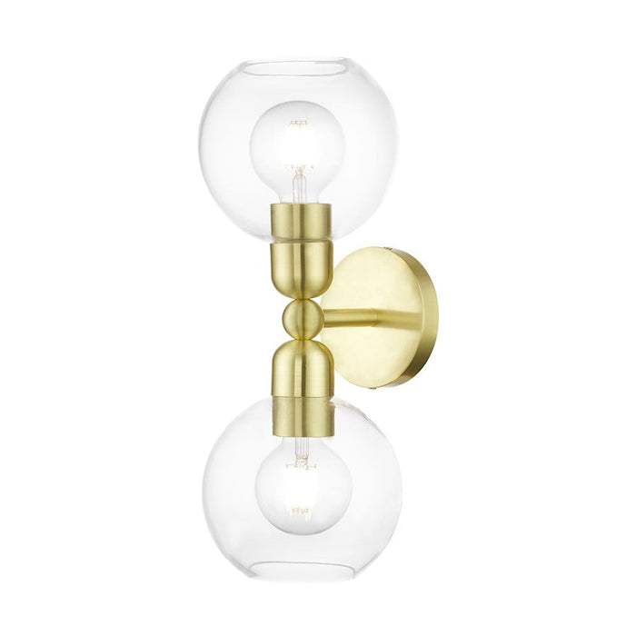 Livex Downtown 2 Light Sphere Vanity Sconce, Satin Brass/Clear - 16972-12