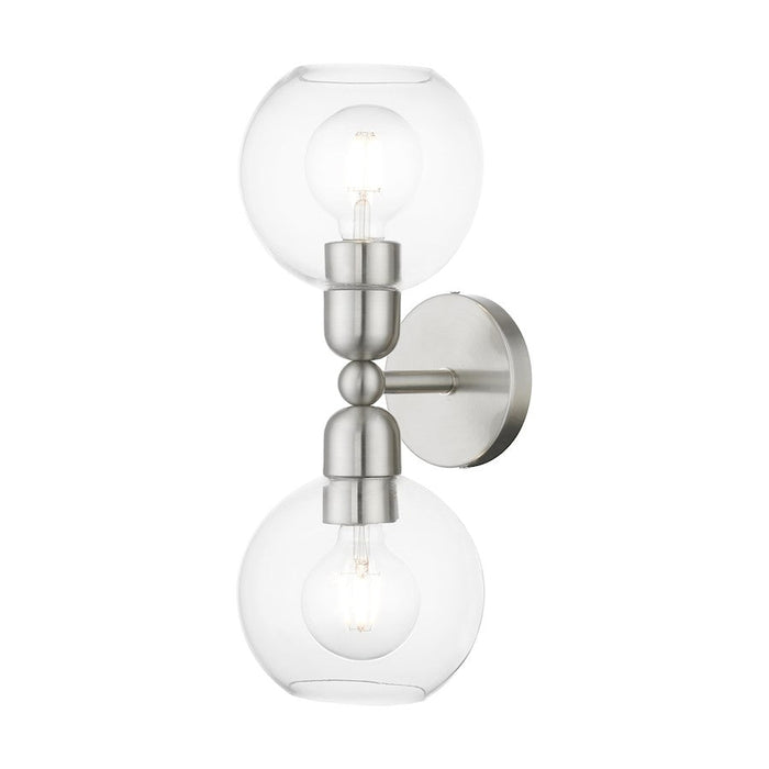 Livex Downtown 2 Light Sphere Vanity Sconce, Brushed Nickel/Clear - 16972-91