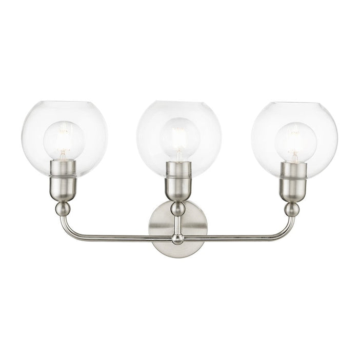 Livex Downtown 3 Light Sphere Vanity Sconce, Brushed Nickel/Clear - 16973-91