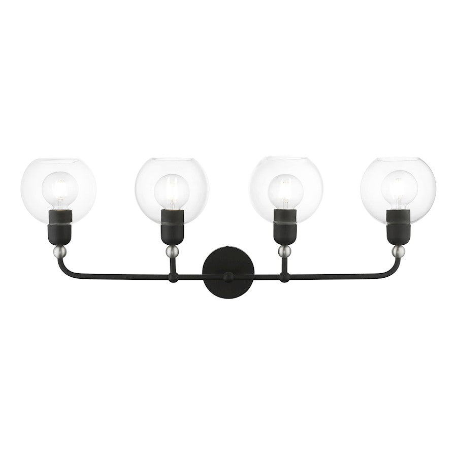 Livex Downtown 4 Light Large Sphere Vanity Sconce, Black/Nickel/Clear - 16975-04