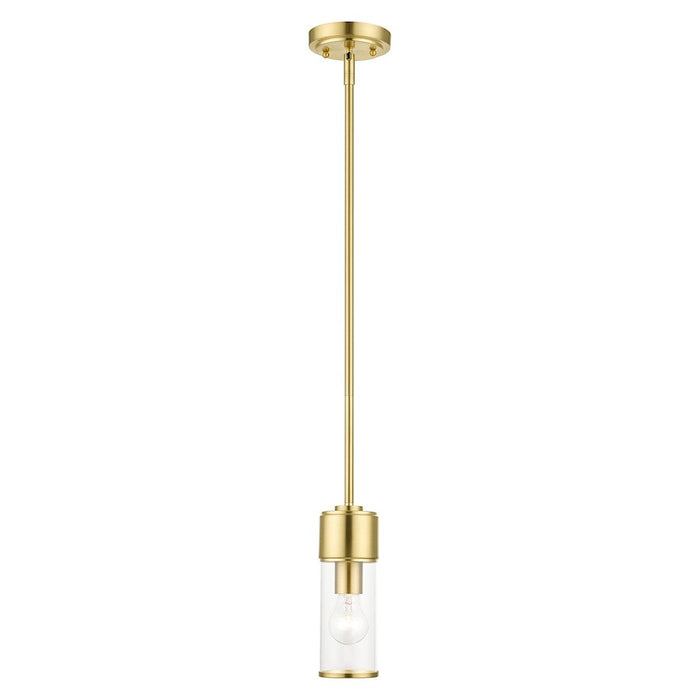 Livex Quincy 1 Light Mini Pendant, Satin Brass/Clear Glass - 17140-12