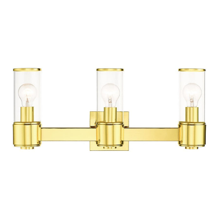 Livex Quincy 3 Light Vanity Sconce, Polished Brass/Clear Glass - 17143-02