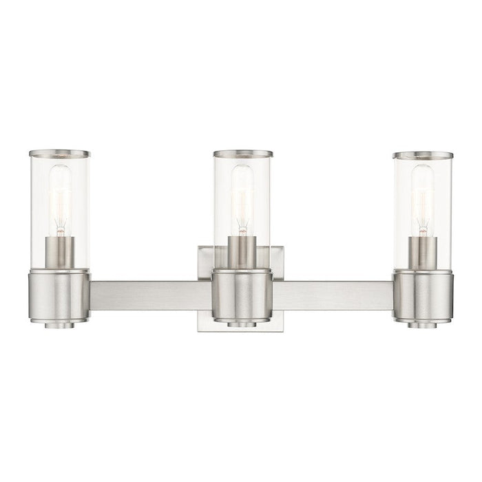 Livex Quincy 3 Light Vanity Sconce, Brushed Nickel/Clear Glass - 17143-91