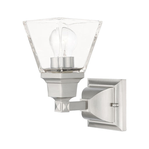 Livex Mission 1 Light Sconce, Brushed Nickel/Clear Glass - 17171-91