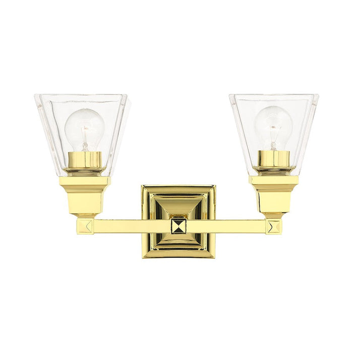 Livex Mission 2 Light Vanity Sconce, Polished Brass/Clear Glass - 17172-02